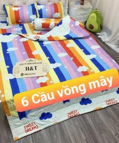 BỘ CHĂN GA GỐI COTTON POLY CẦU VỒNG MÂY