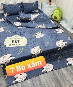 BỘ CHĂN GA GỐI COTTON POLY BÒ XÁM