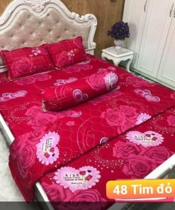 BỘ CHĂN GA GỐI COTTON POLY TIM ĐỎ