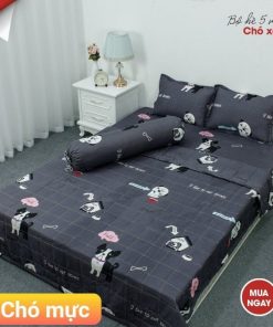 BỘ CHĂN GA GỐI COTTON POLY CHÓ XÁM
