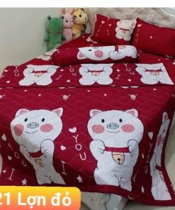 BỘ CHĂN GA GỐI COTTON POLY LỢN ĐỎ