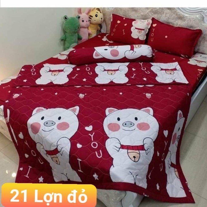 BỘ CHĂN GA GỐI COTTON POLY LỢN ĐỎ