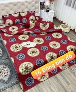 BỘ CHĂN GA GỐI COTTON POLY ĐỒNG TIỀN ĐỎ