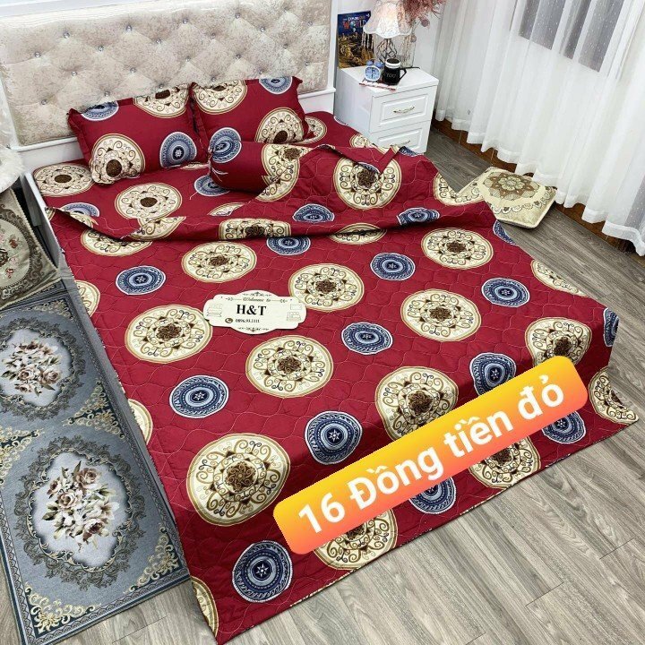 BỘ CHĂN GA GỐI COTTON POLY ĐỒNG TIỀN ĐỎ