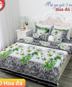 BỘ CHĂN GA GỐI COTTON POLY HOA ĐÁ 3D