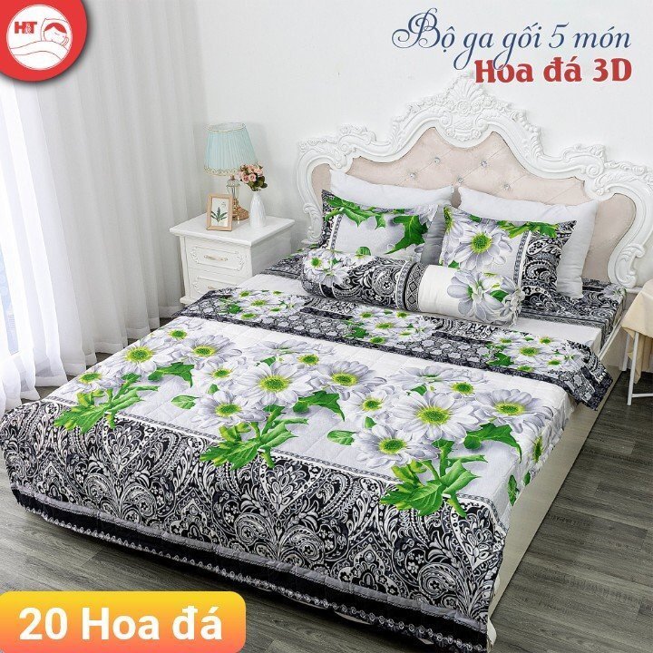 BỘ CHĂN GA GỐI COTTON POLY HOA ĐÁ 3D