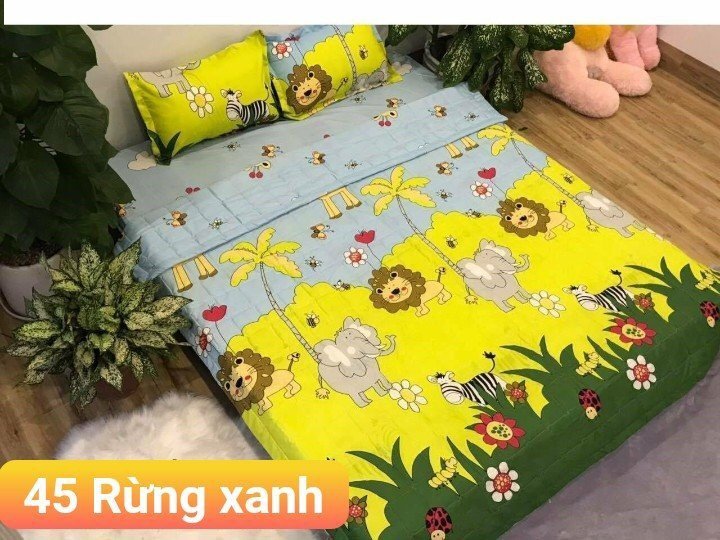 BỘ CHĂN GA GỐI COTTON POLY RỪNG XANH