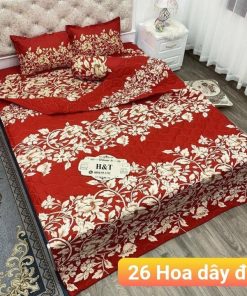 BỘ CHĂN GA GỐI COTTON POLY HOA DÂY ĐỎ
