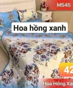 BỘ CHĂN GA GỐI COTTON POLY HOA HỒNG XANH