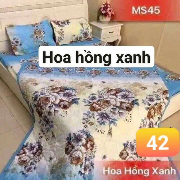 BỘ CHĂN GA GỐI COTTON POLY HOA HỒNG XANH