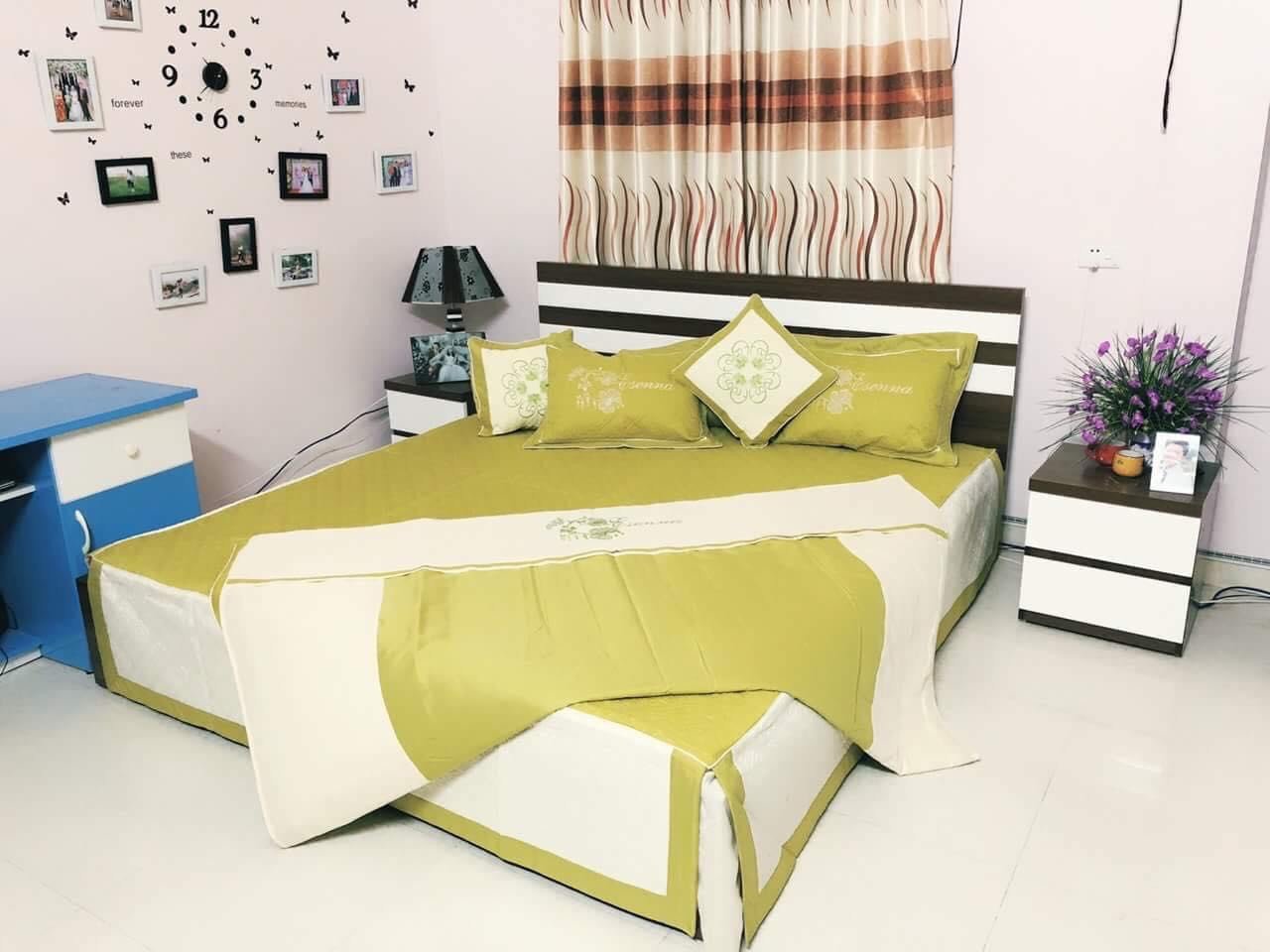 BỘ CHĂN GA GỐI COTTON SATIN 7 MÓN XANH NÕN CHUỐI