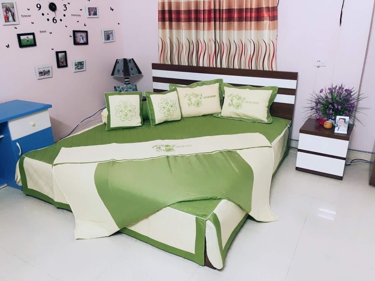 BỘ CHĂN GA GỐI COTTON SATIN 7 MÓN XANH LÁ MẠ