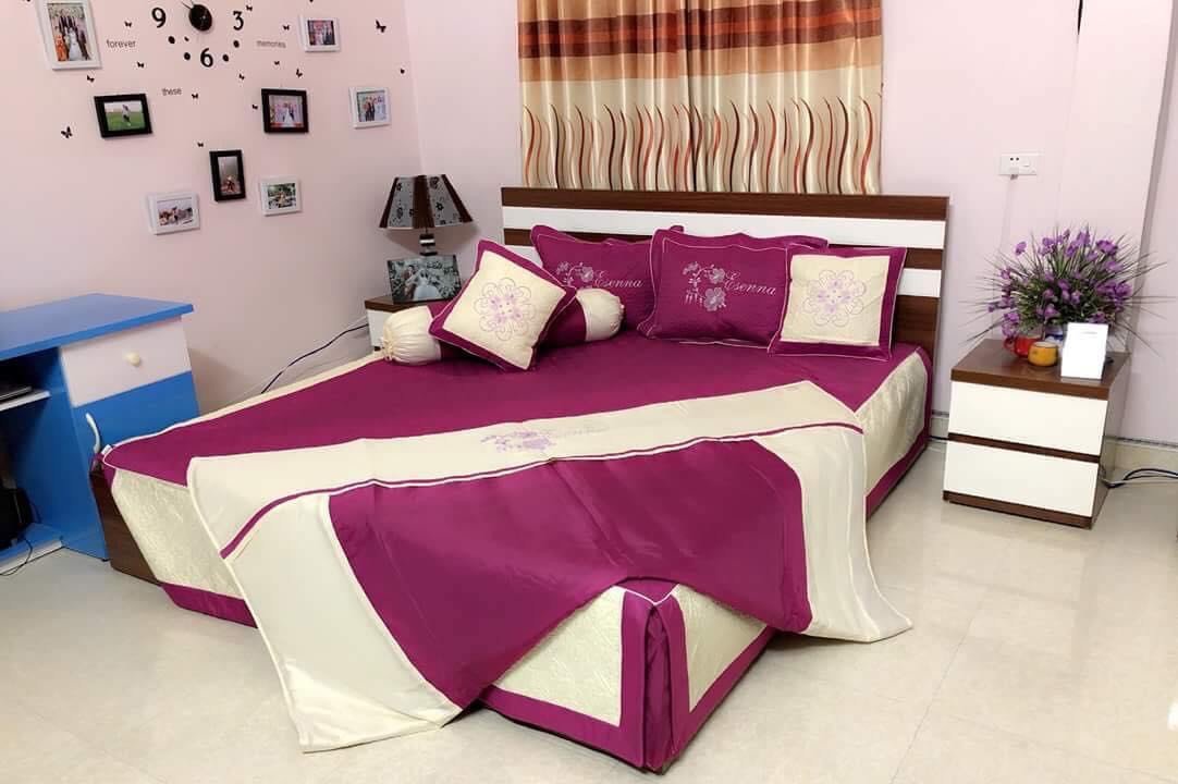 BỘ CHĂN GA GỐI COTTON SATIN 7 MÓN TÍM