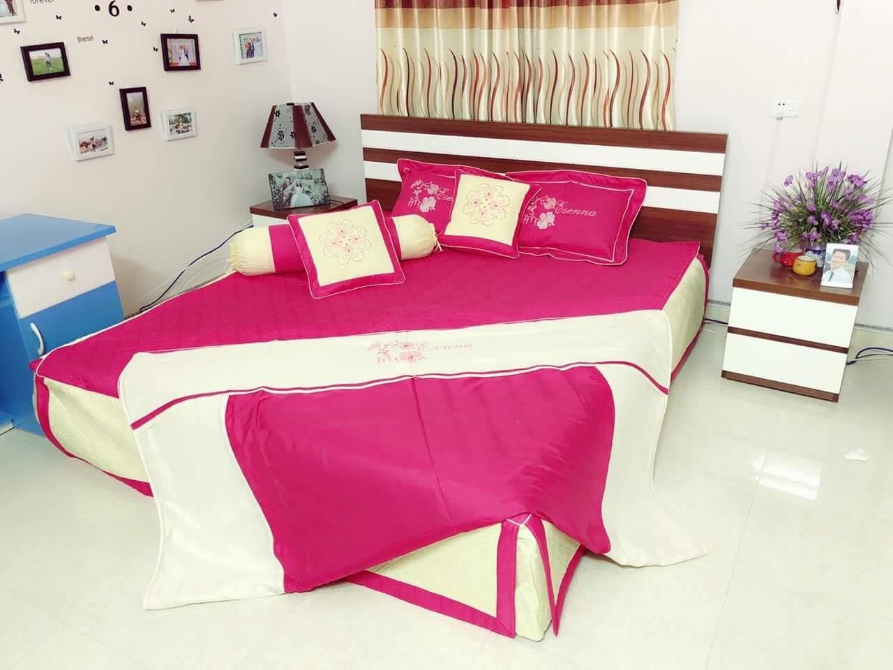 BỘ CHĂN GA GỐI COTTON SATIN 7 MÓN HỒNG