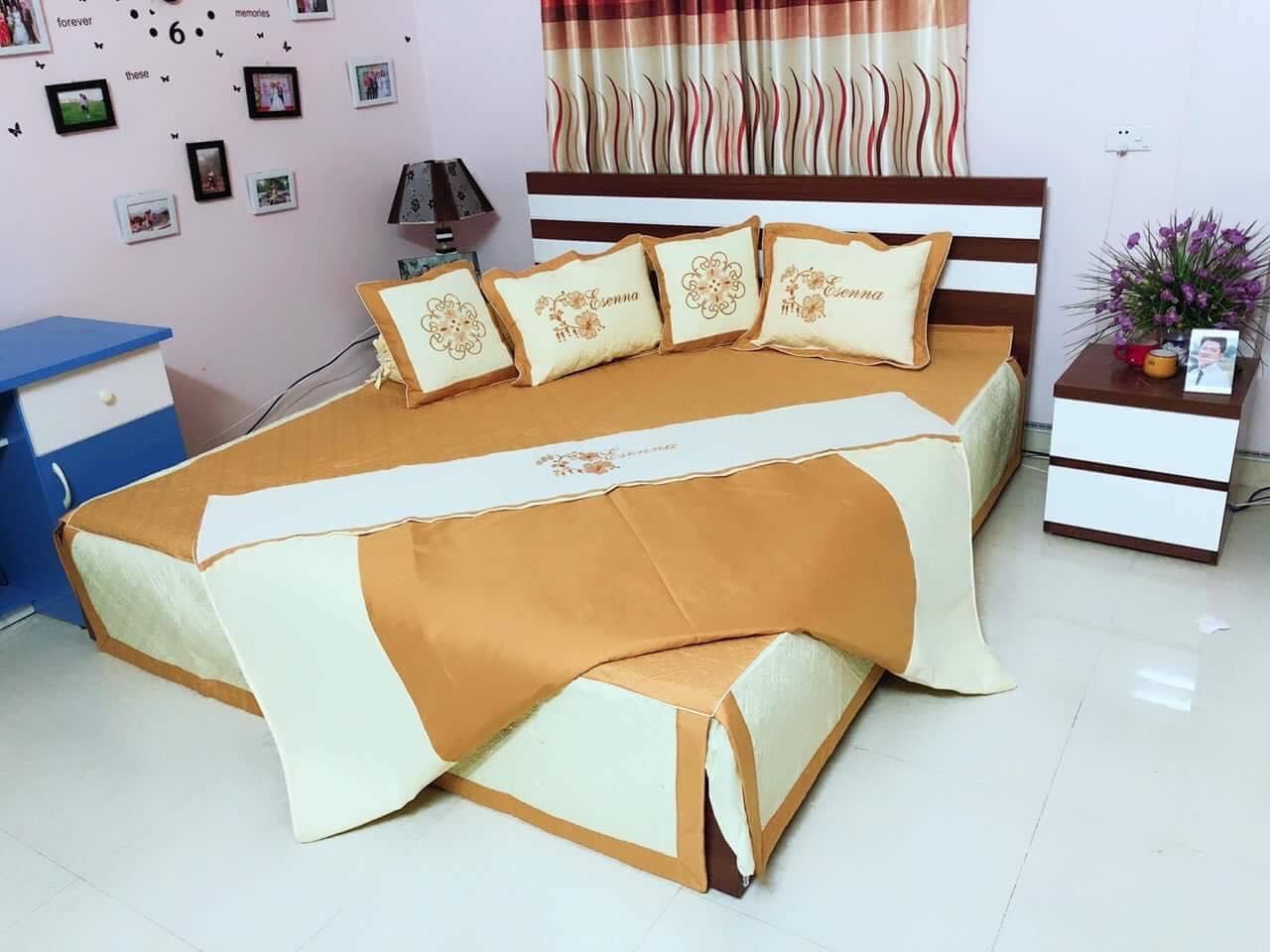 BỘ CHĂN GA GỐI COTTON SATIN 7 MÓN NÂU